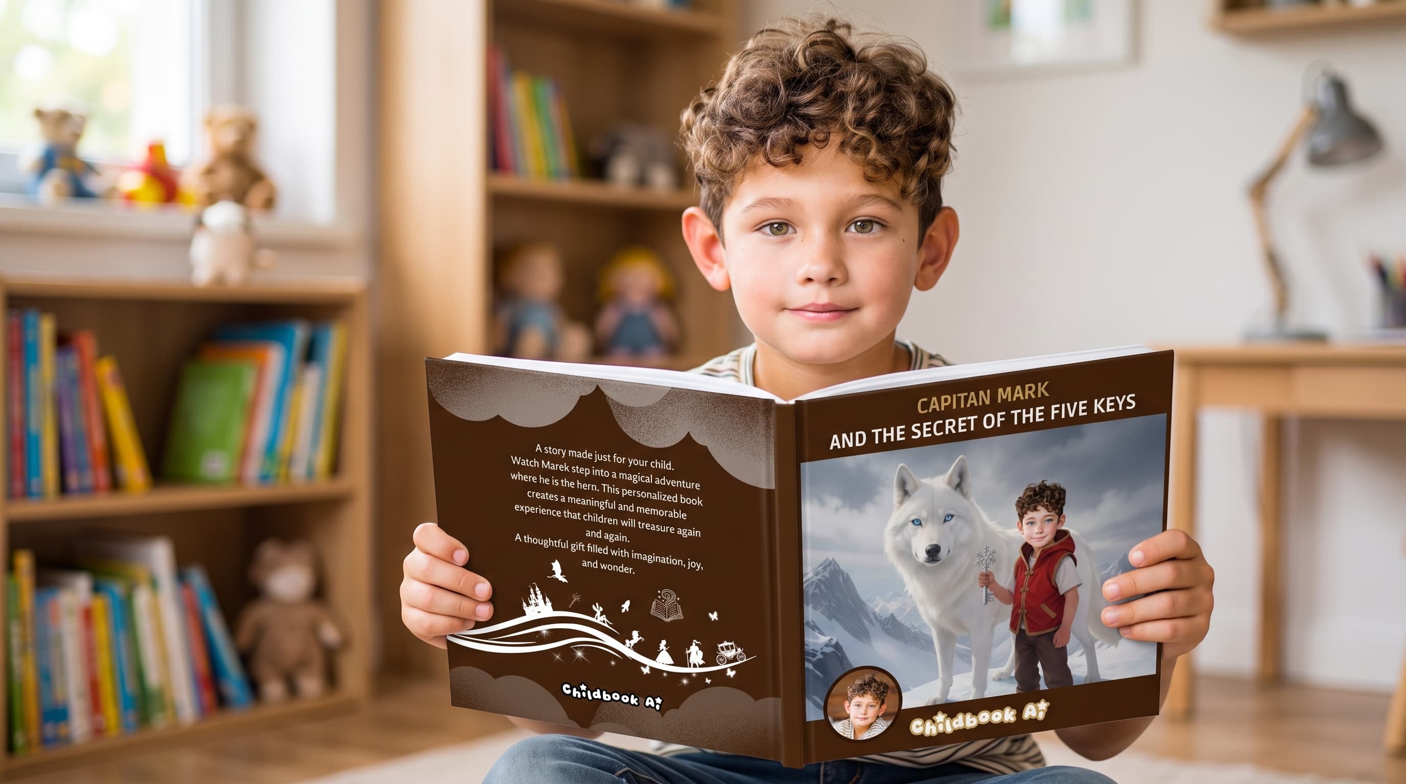 Mark holding his personalized Captain Mark storybook